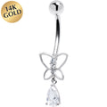 BodyCandy 16G Solid 14k White Gold Butterfly Teardrop Belly Ring — main product shot