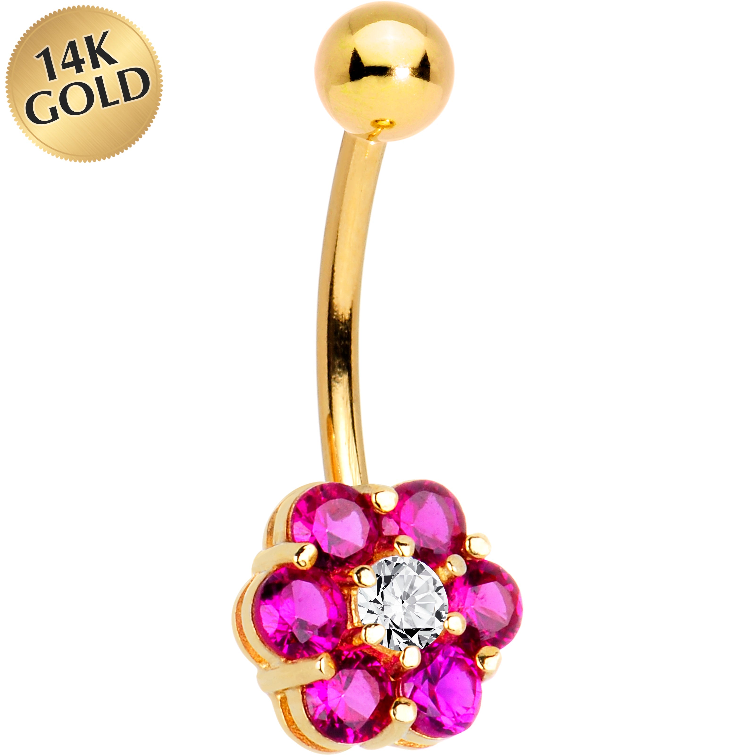 BodyCandy 16G Solid 14k Yellow Gold Cubic Zirconia Flower Belly Ring — main product shot