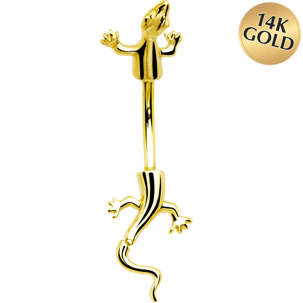 BodyCandy 16G Solid 14k Yellow Gold Lizard Belly Ring — main product shot