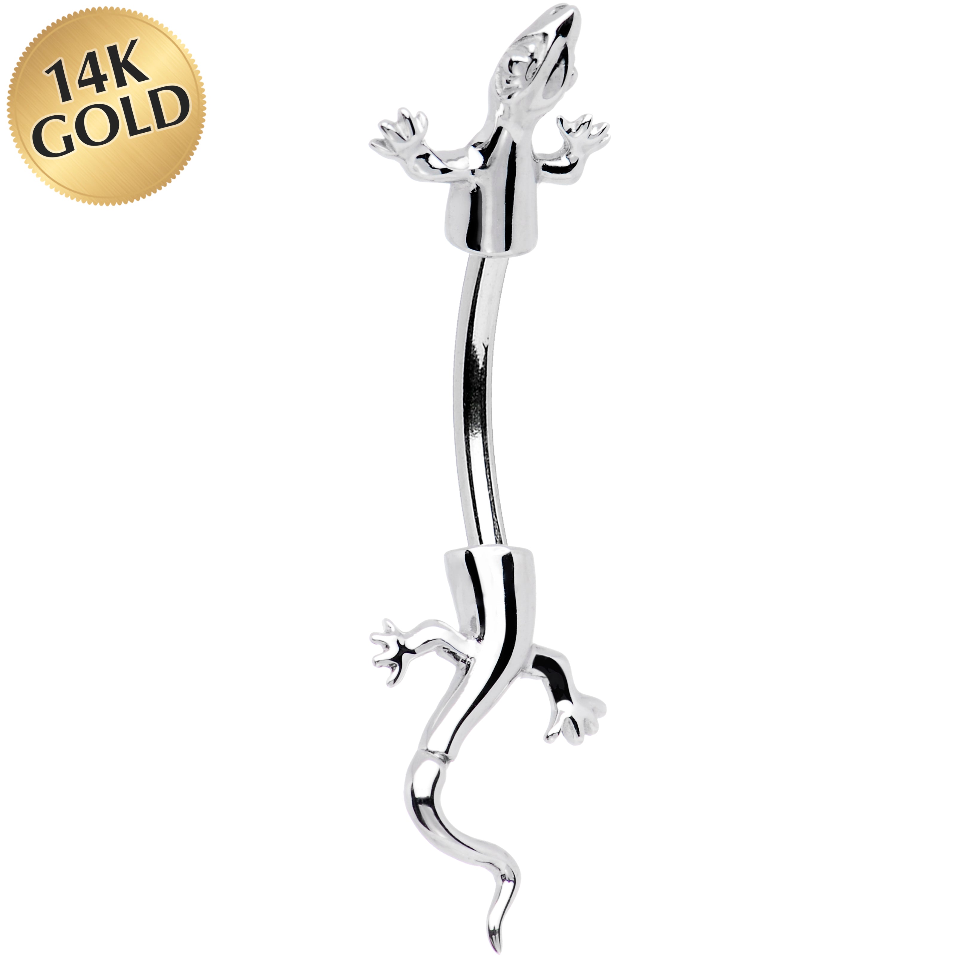 BodyCandy 16G Solid 14k White Gold Lizard Belly Ring — main product shot