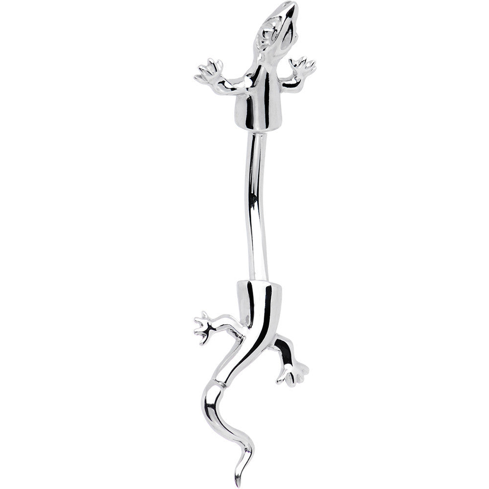BodyCandy 16G Solid 14k White Gold Lizard Belly Ring — detail close-up