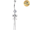 BodyCandy 16G Solid 14k White Gold Cubic Zirconia Bow Belly Ring — main product shot