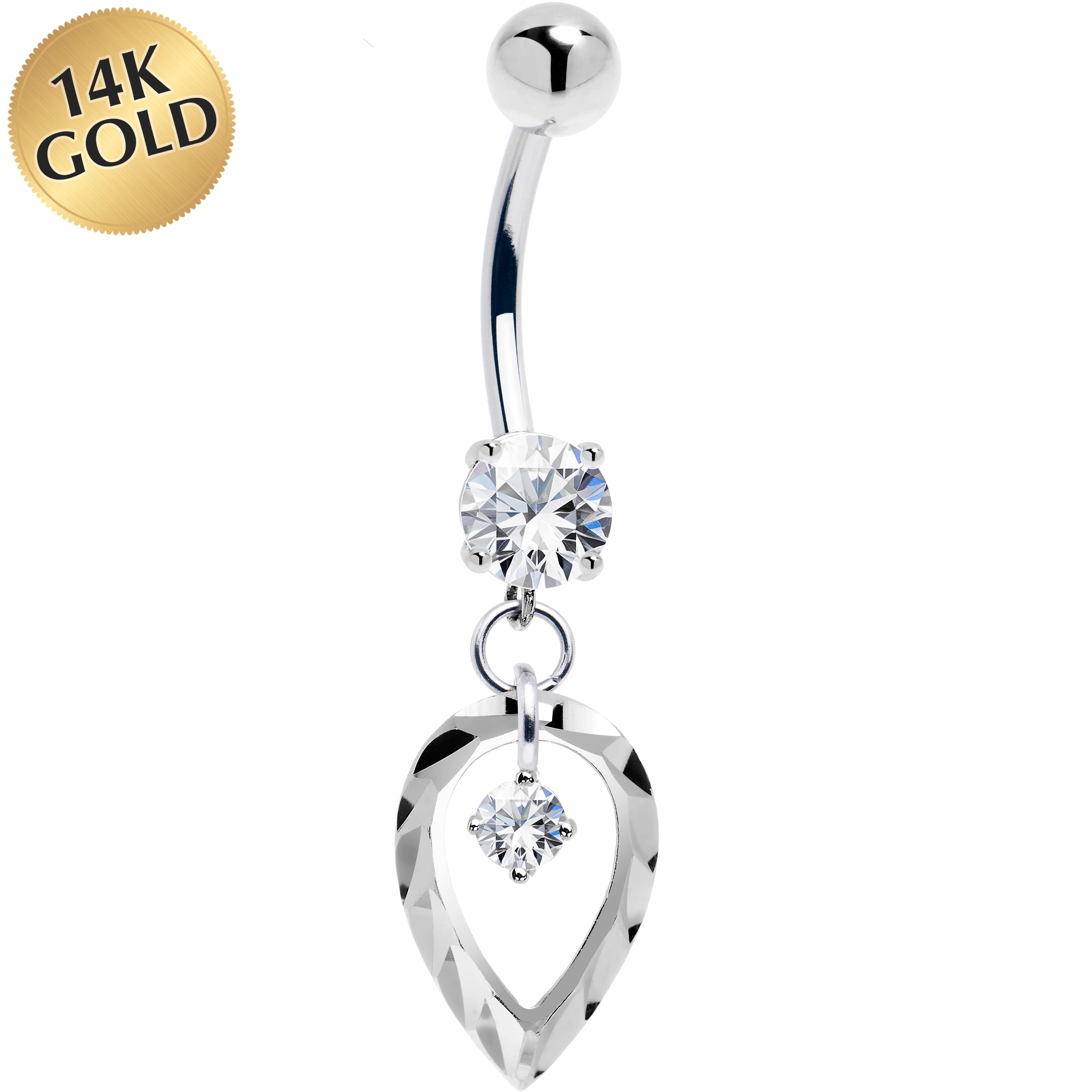 BodyCandy 16G Solid 14k White Gold Exclusive Dangle Belly Ring — main product shot