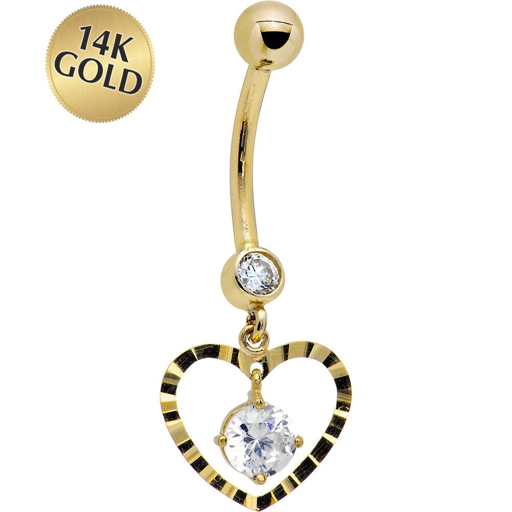 BodyCandy 16G Solid 14k Yellow Gold Modish Heart Belly Ring — main product shot