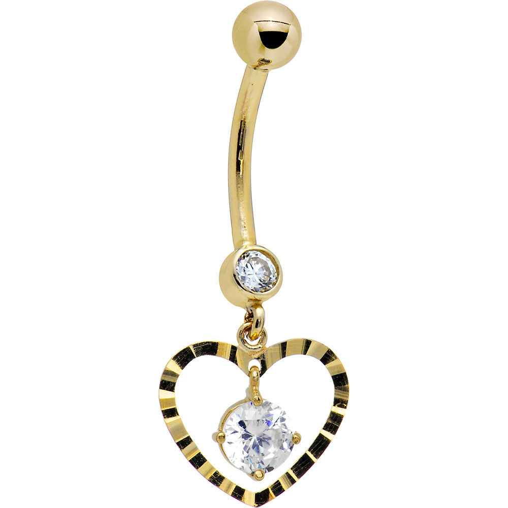 BodyCandy 16G Solid 14k Yellow Gold Modish Heart Belly Ring — detail close-up