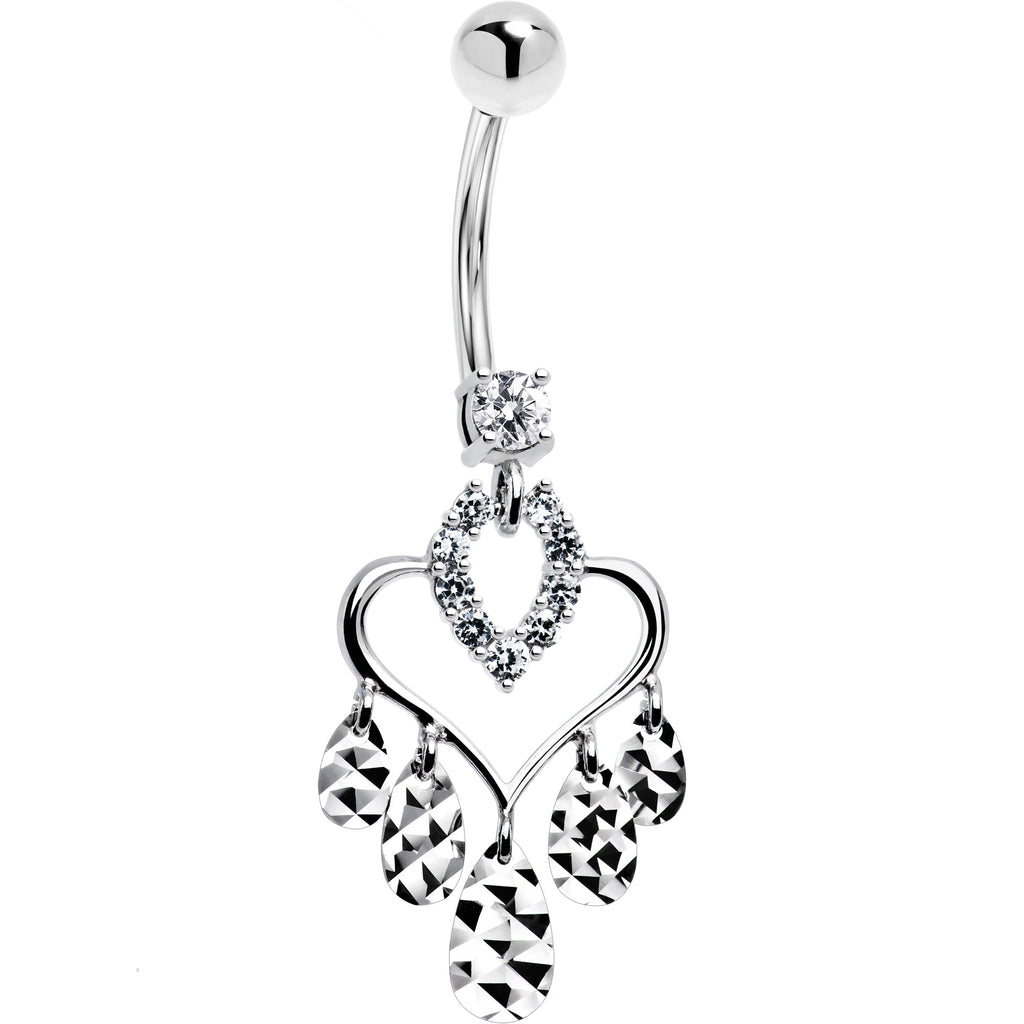 BodyCandy 16G Solid 14k White Gold Majestic Heart Chandelier Belly Ring — detail close-up