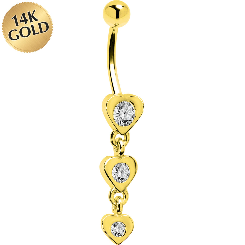 BodyCandy 16G Solid 14k Yellow Gold Zirconia Heart Drop Belly Ring — main product shot