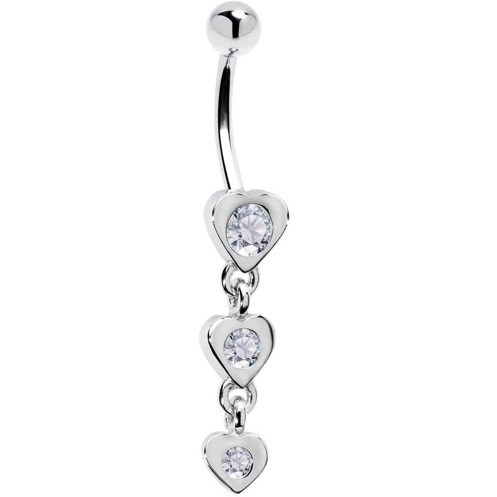 BodyCandy 16G Solid 14k White Gold Zirconia Heart Drop Belly Ring — detail close-up