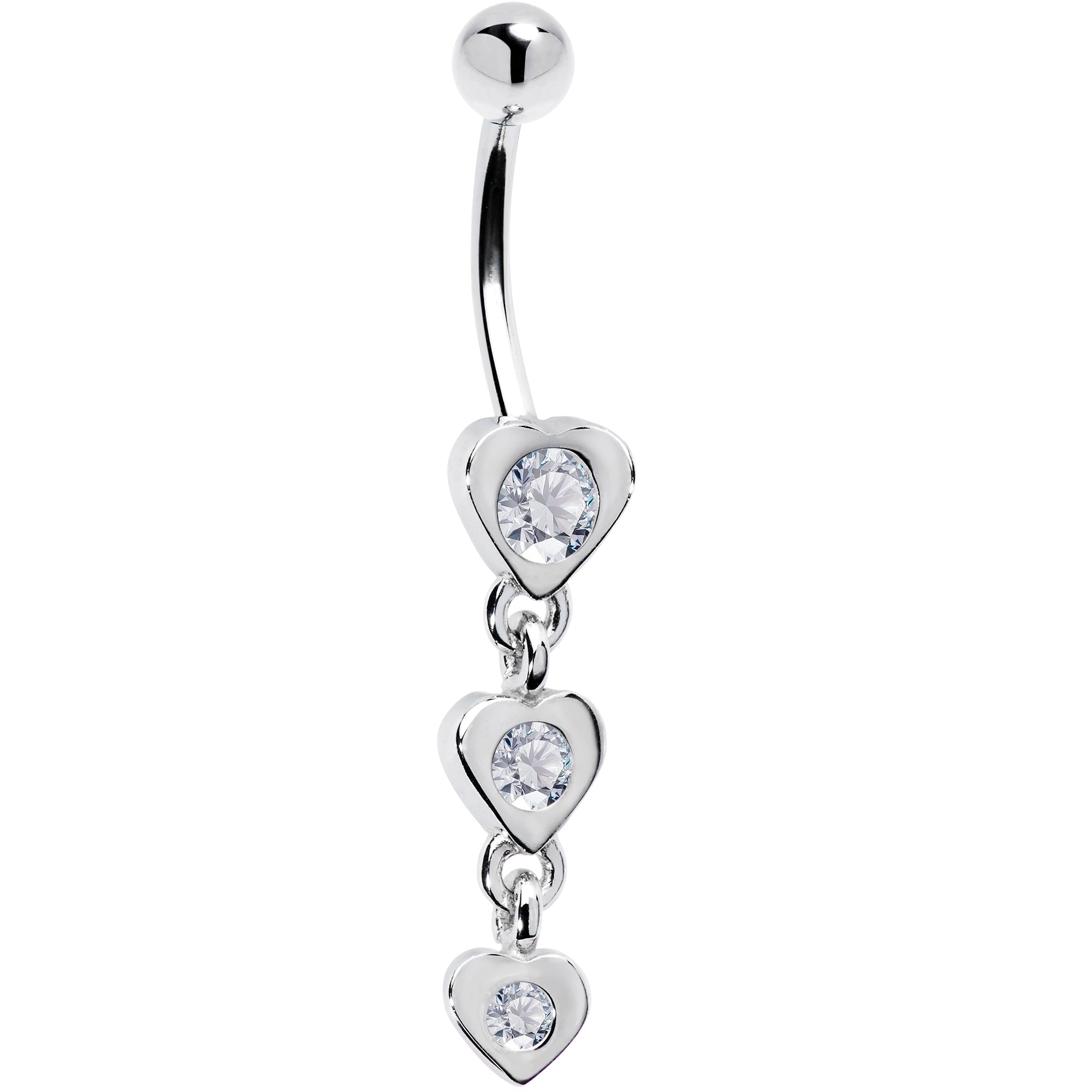 BodyCandy 16G Solid 14k White Gold Zirconia Heart Drop Belly Ring — detail close-up