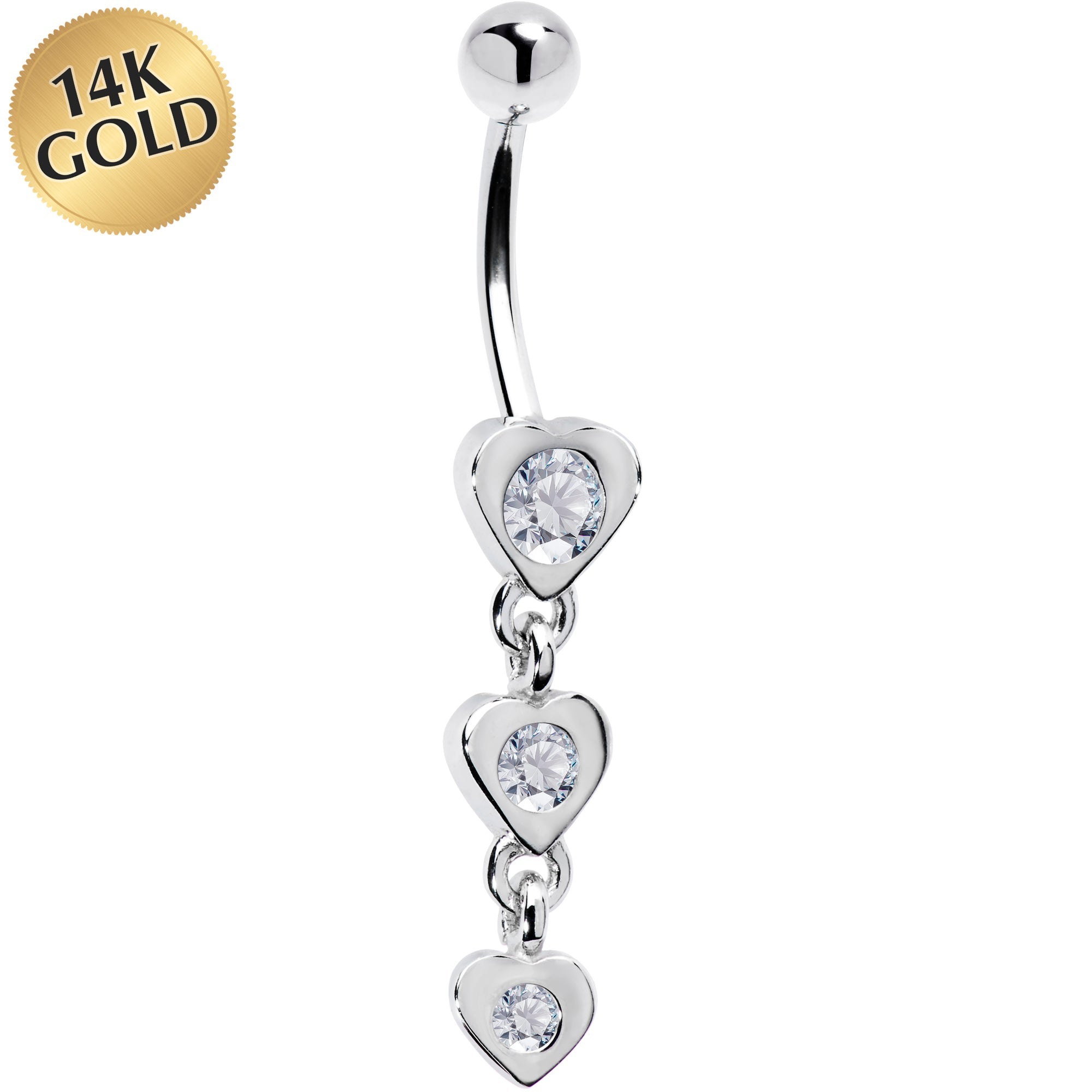 BodyCandy 16G Solid 14k White Gold Zirconia Heart Drop Belly Ring — main product shot