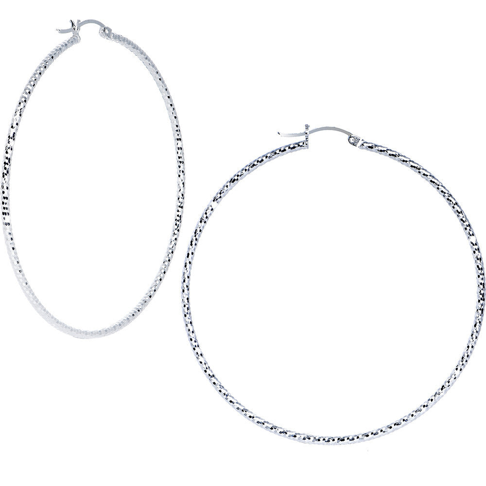 BodyCandy 925 Sterling Silver 2 1/2 Inch Diamond Cut Hoop Earrings — main product shot