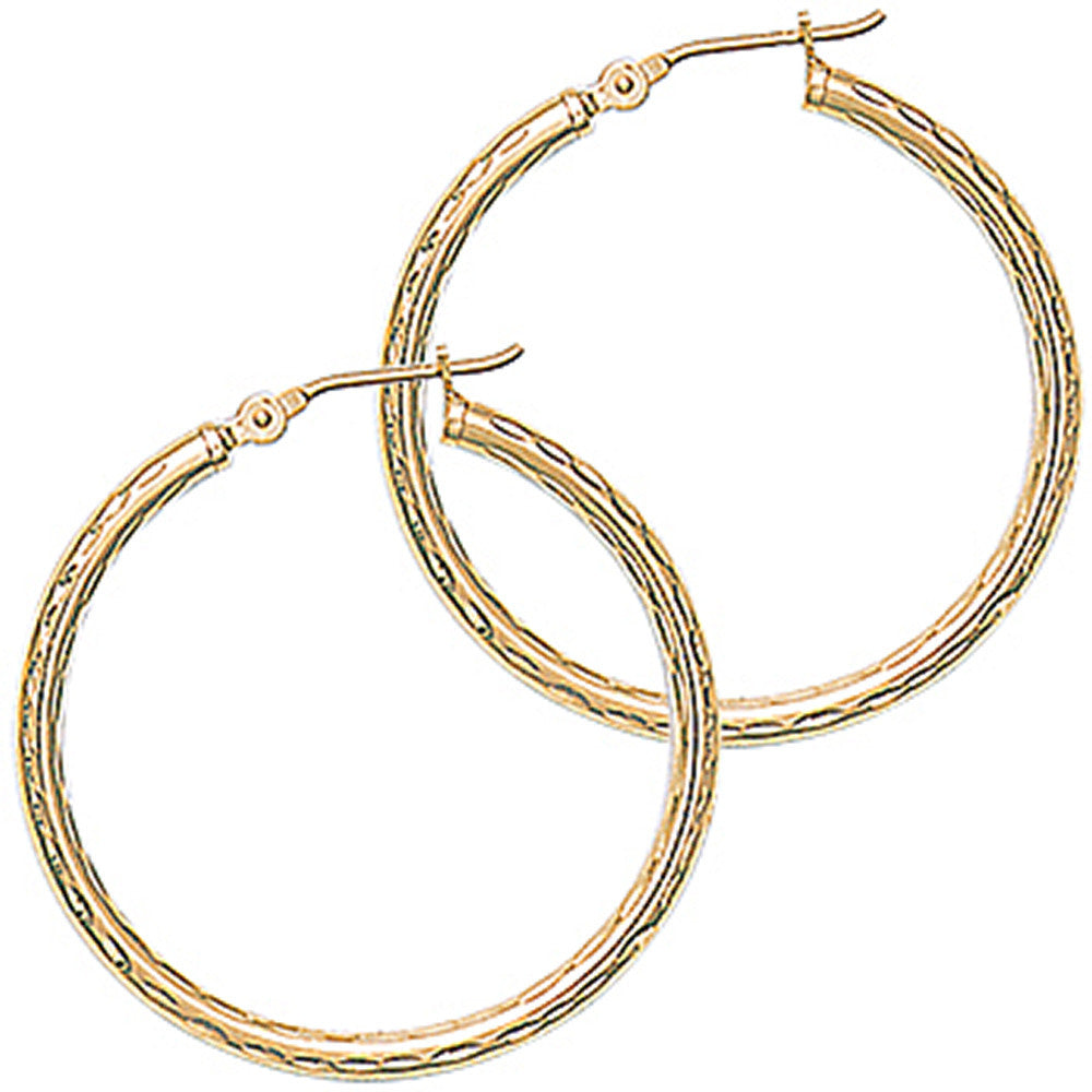 BodyCandy Solid 14K Yellow Gold 1 1/8 Inch Twist Pattern Hoop Earrings — main product shot