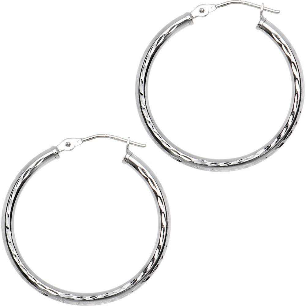 BodyCandy Solid 14K White Gold 1 Inch Twist Pattern Hoop Earrings — main product shot