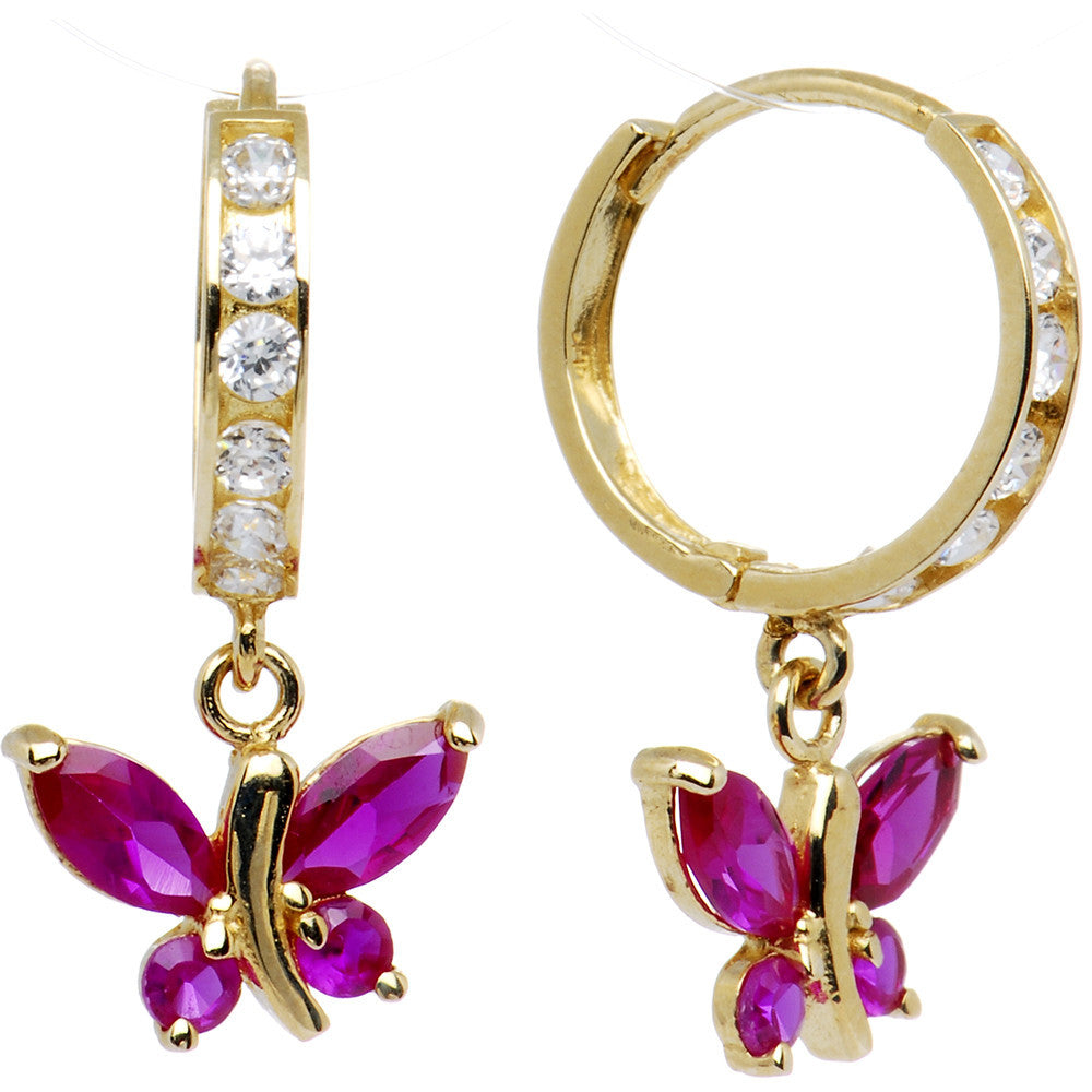 BodyCandy 14k Yellow Gold Fuchsia CZ Butterfly Huggy Earrings — main product shot