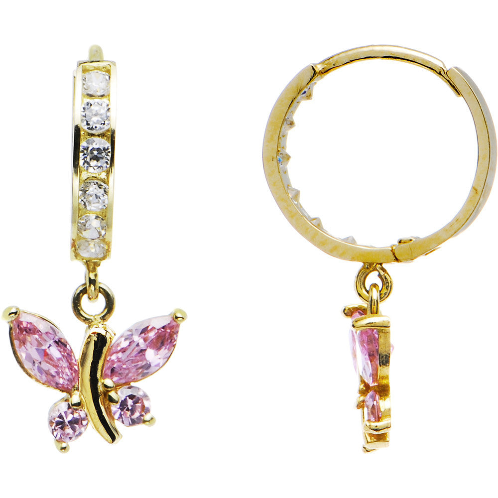 BodyCandy 14k Yellow Gold Light Pink CZ Butterfly Huggy Earrings — main product shot