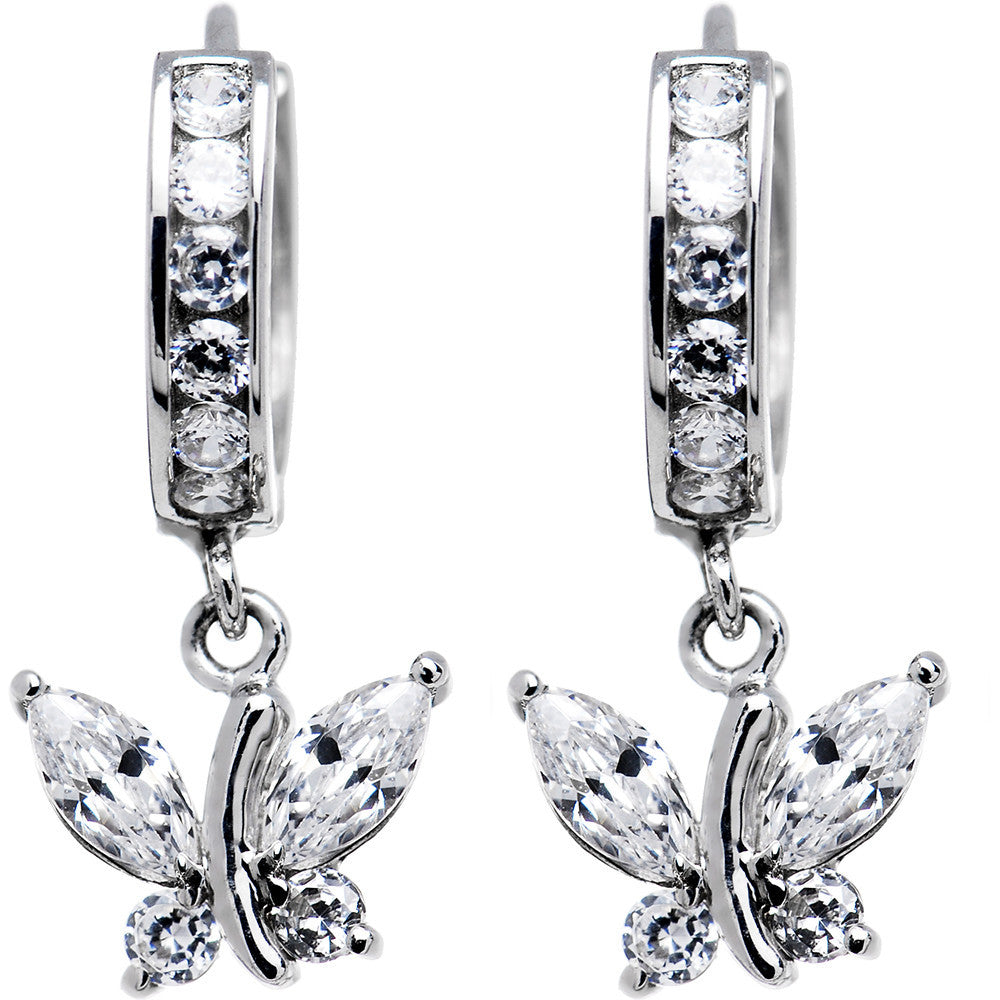 BodyCandy 14k White Gold Clear CZ Butterfly Huggy Earrings — main product shot