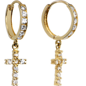 14k Yellow Gold CZ Cross Huggy Earrings 8mm