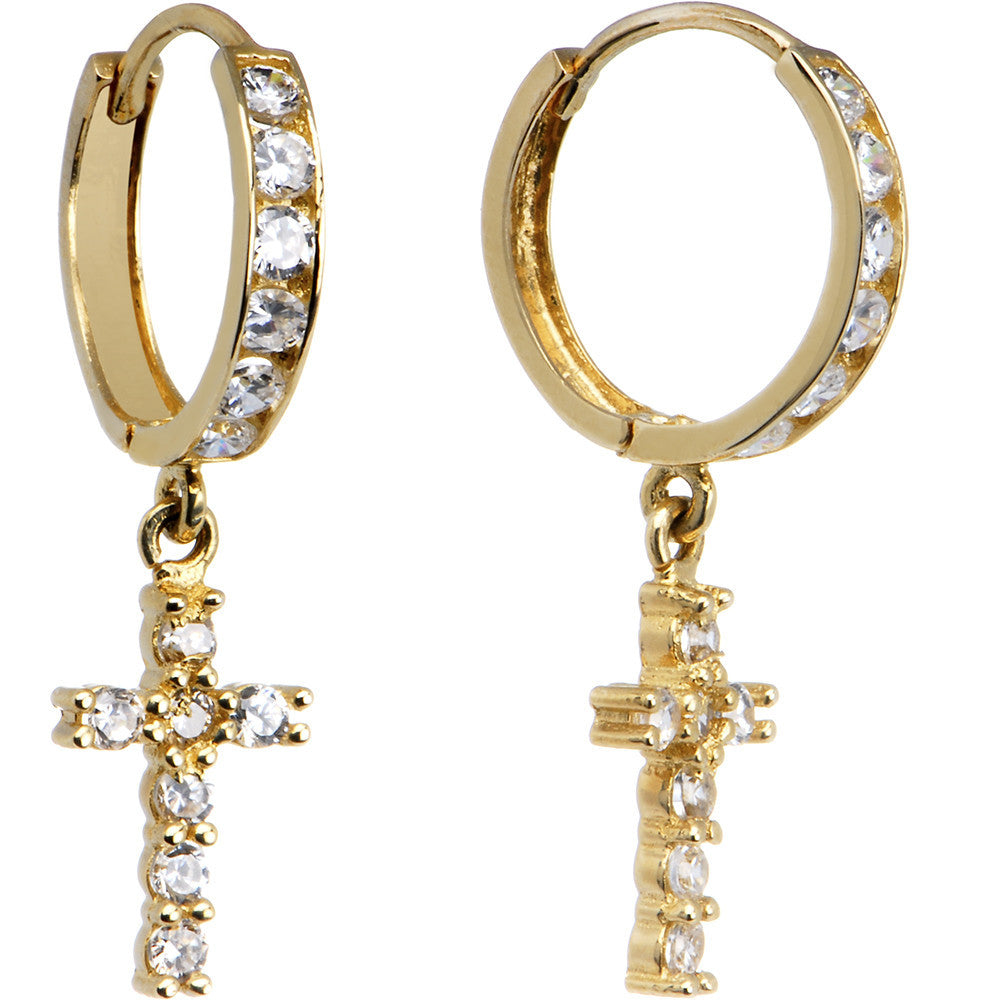 BodyCandy 14k Yellow Gold CZ Cross Huggy Earrings 8mm — main product shot