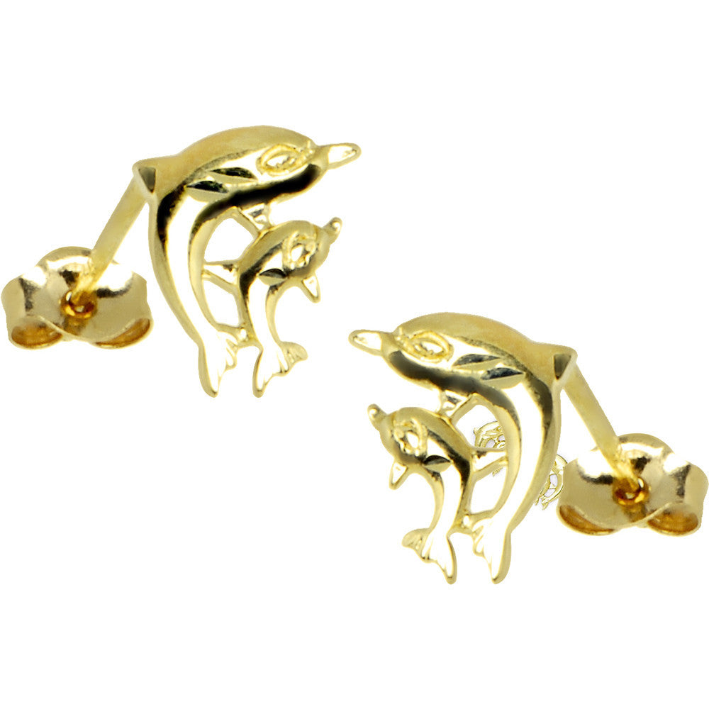 BodyCandy 14k Yellow Gold Family Dolphin Stud Earrings — main product shot