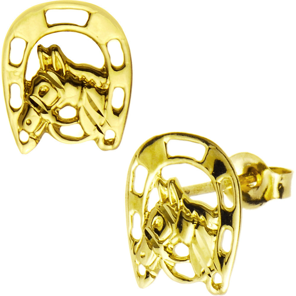 BodyCandy 14k Yellow Gold Horseshoe Horse Stud Earrings — main product shot