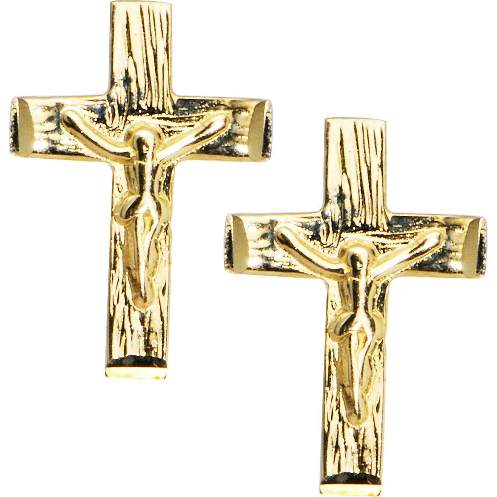 BodyCandy 14k Yellow Gold Religious Cross Stud Earrings — main product shot
