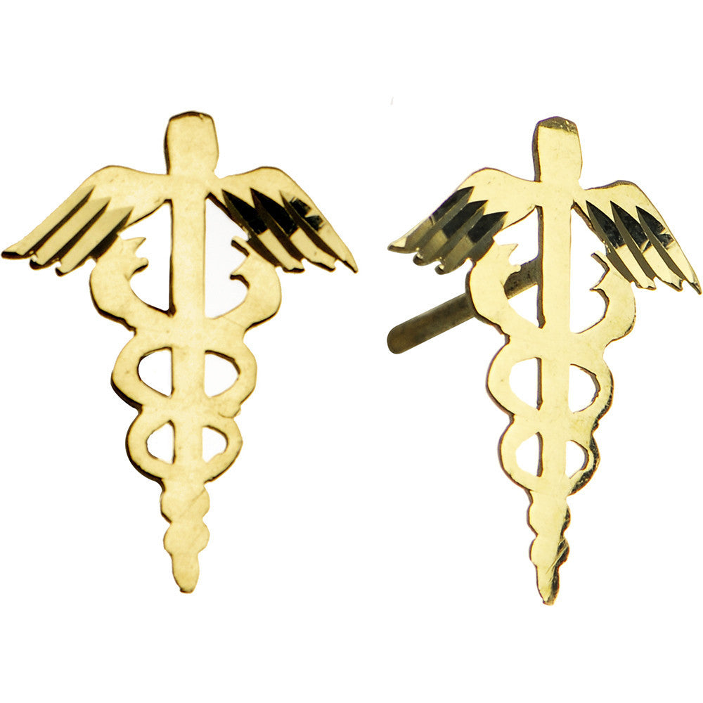 BodyCandy 14k Yellow Gold Caduceus Medical Symbol Stud Earrings — main product shot