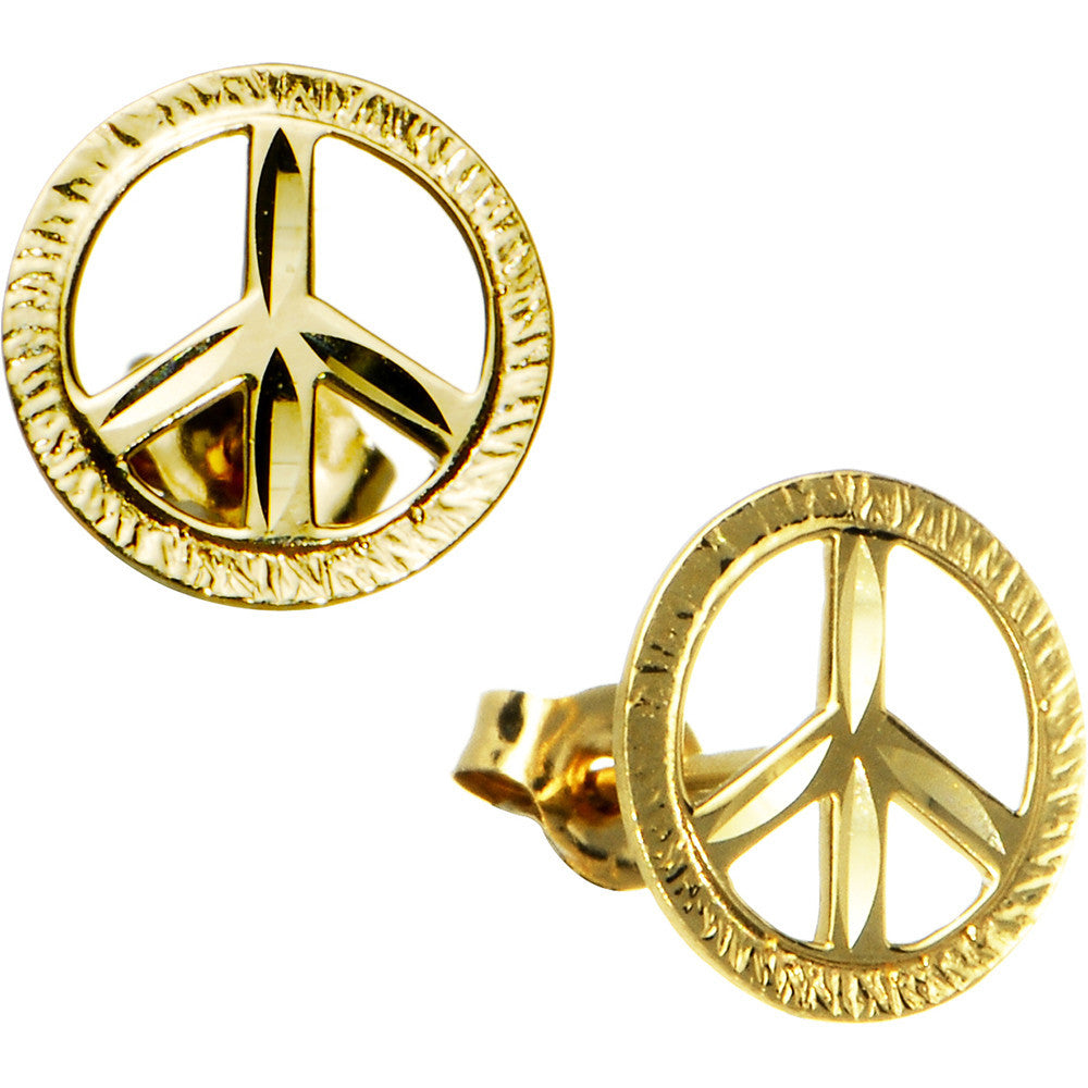 BodyCandy 14k Yellow Gold Peace Sign Stud Earrings — main product shot
