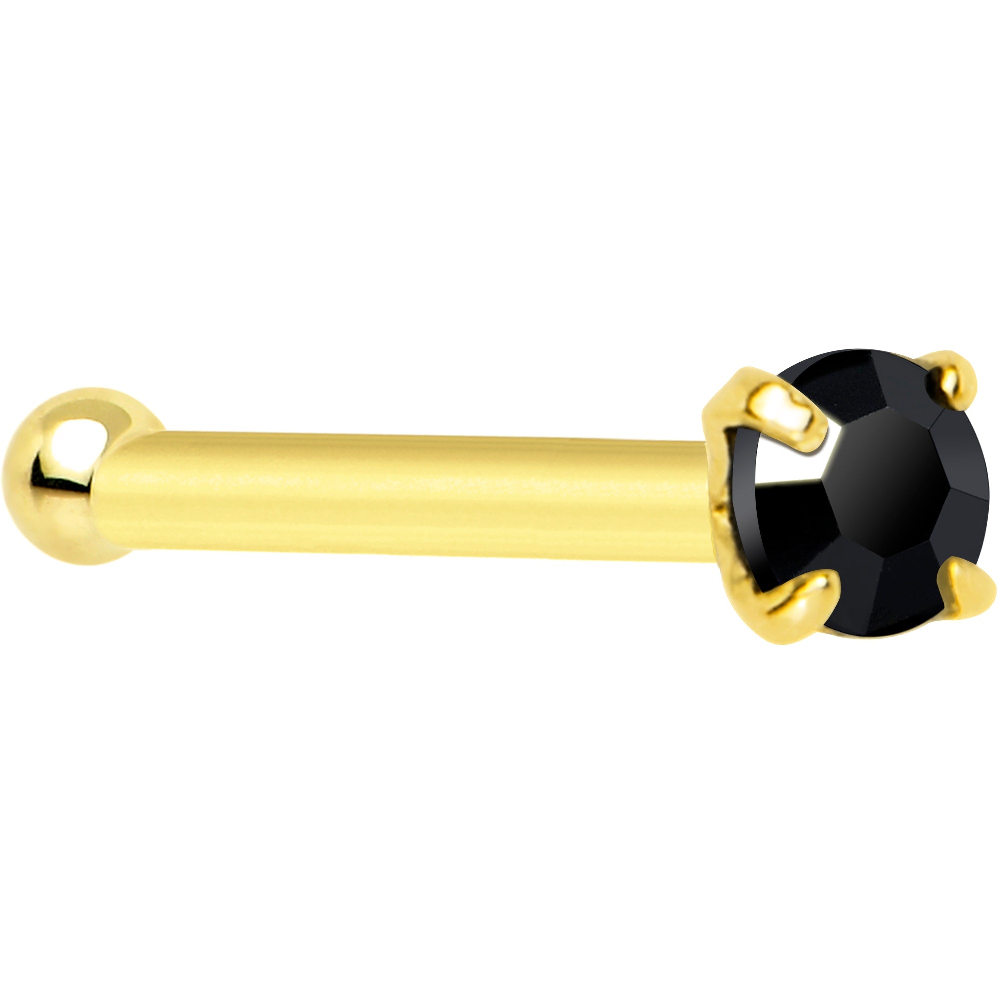 BodyCandy Solid 14K Yellow Gold 2mm Black Cubic Zirconia Nose Bone — detail close-up