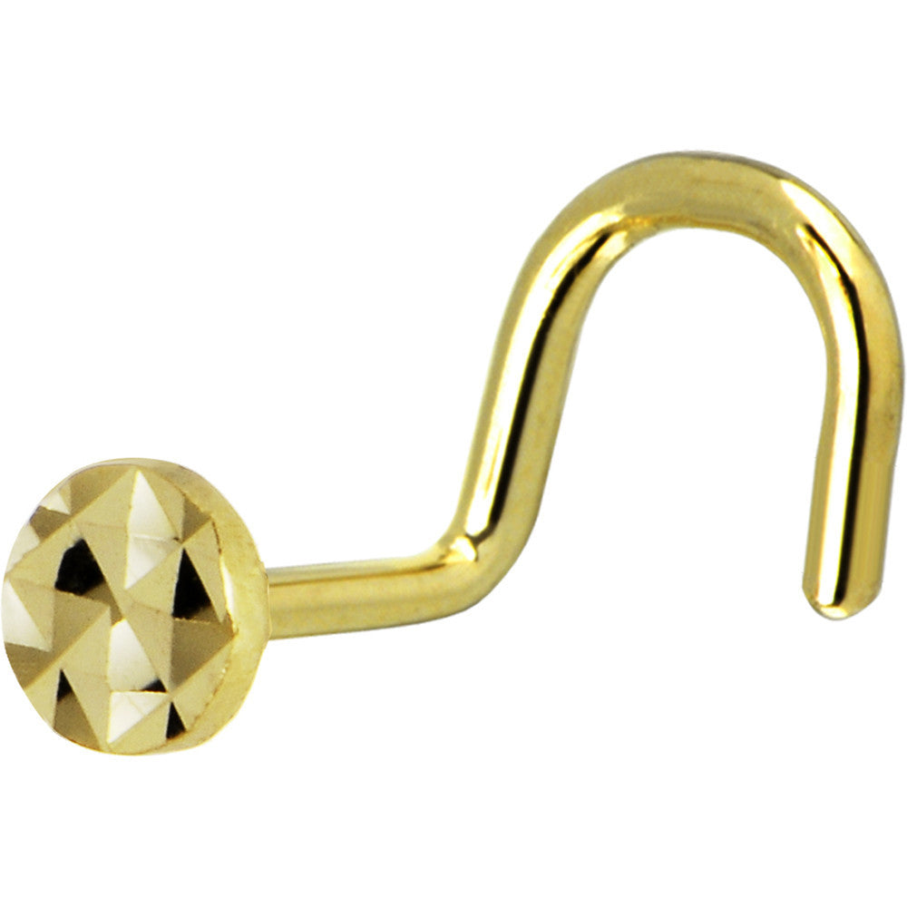 BodyCandy Solid 14K Yellow Gold Textured Flat Disc Nose Screw Ring — main product shot