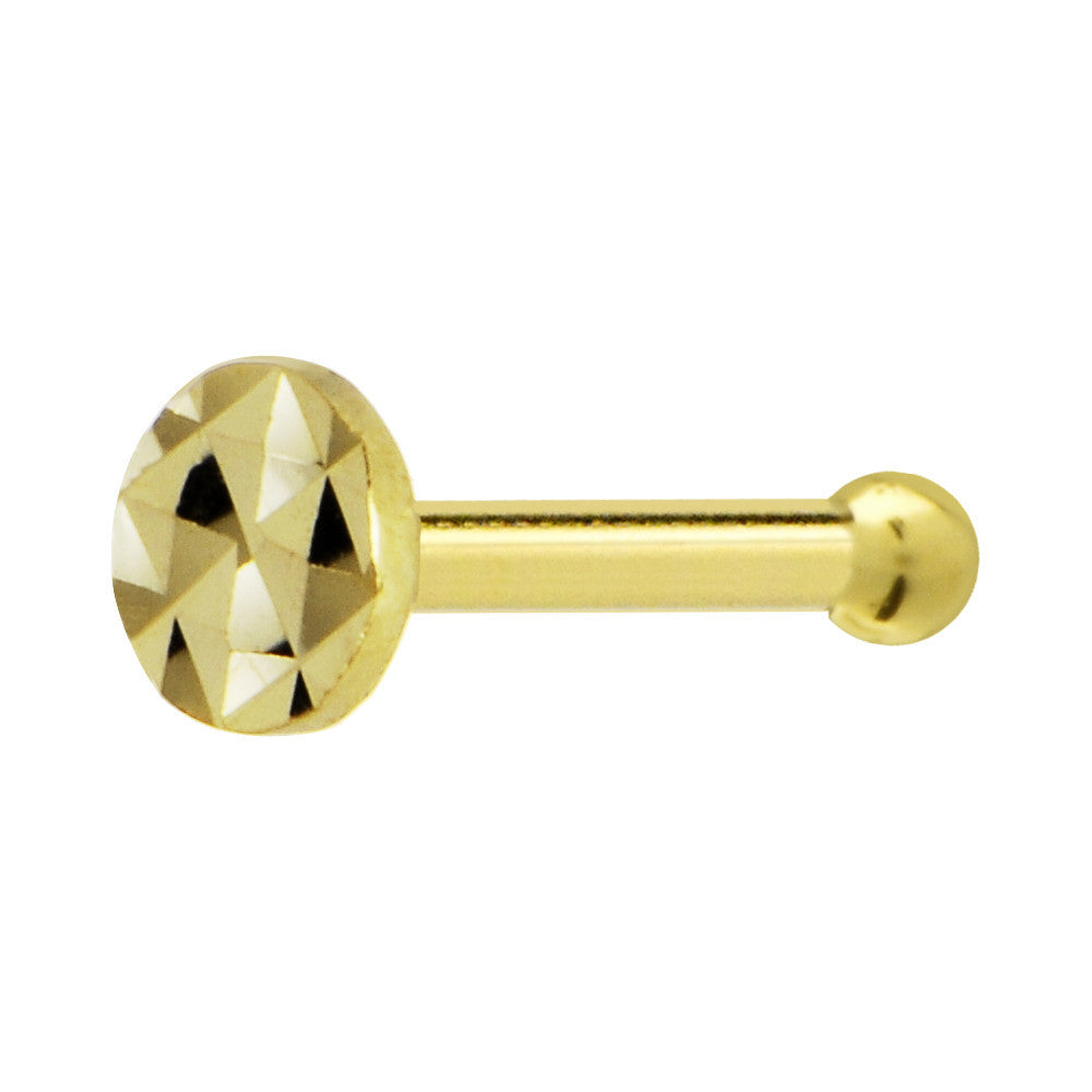 BodyCandy Solid 14K Yellow Gold Textured Flat Disc Nose Bone — main product shot
