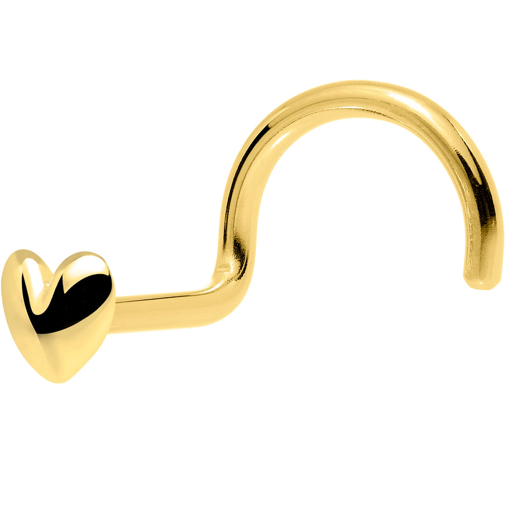 BodyCandy Solid 14K Yellow Gold Heart Nose Screw Ring — detail close-up