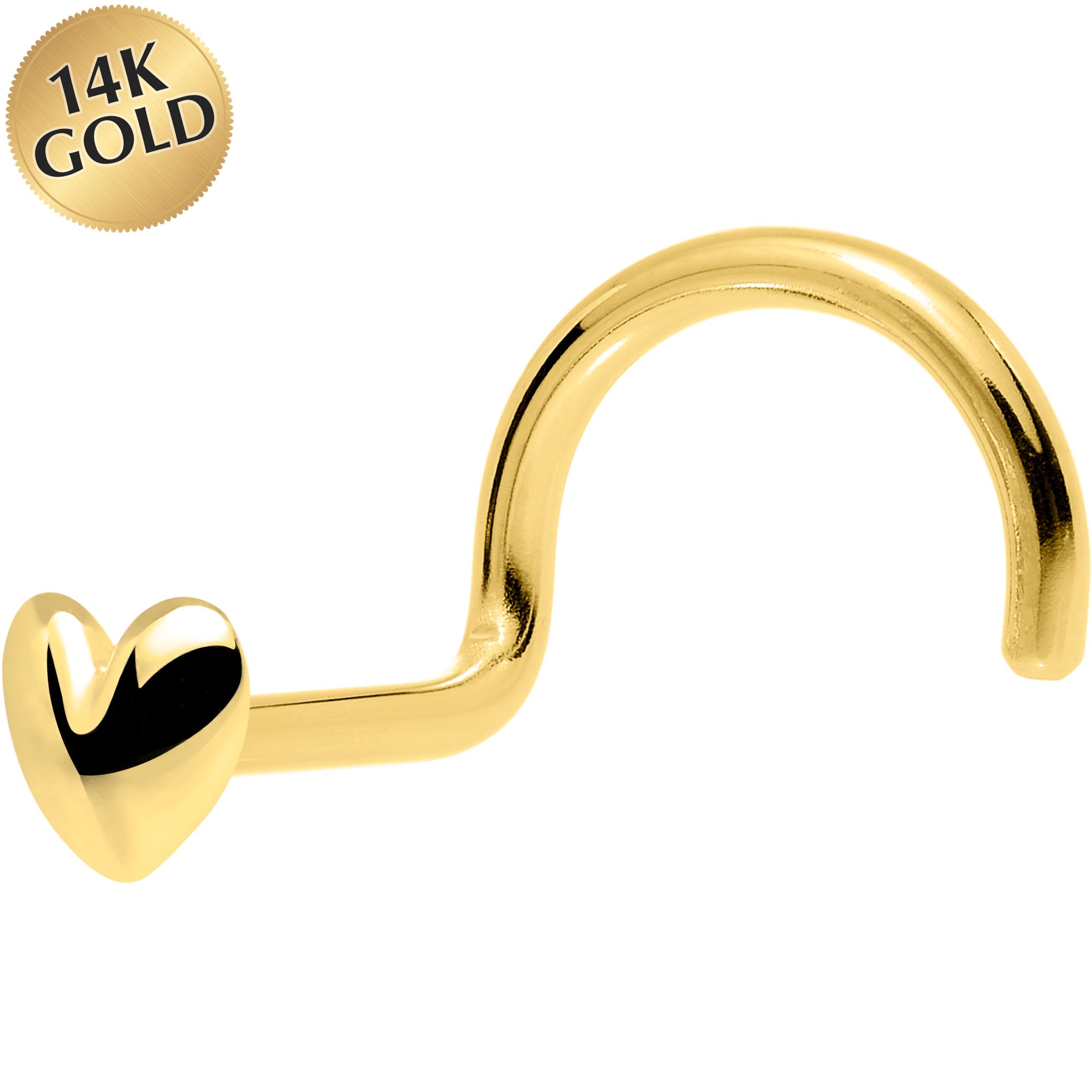 BodyCandy Solid 14K Yellow Gold Heart Nose Screw Ring — main product shot