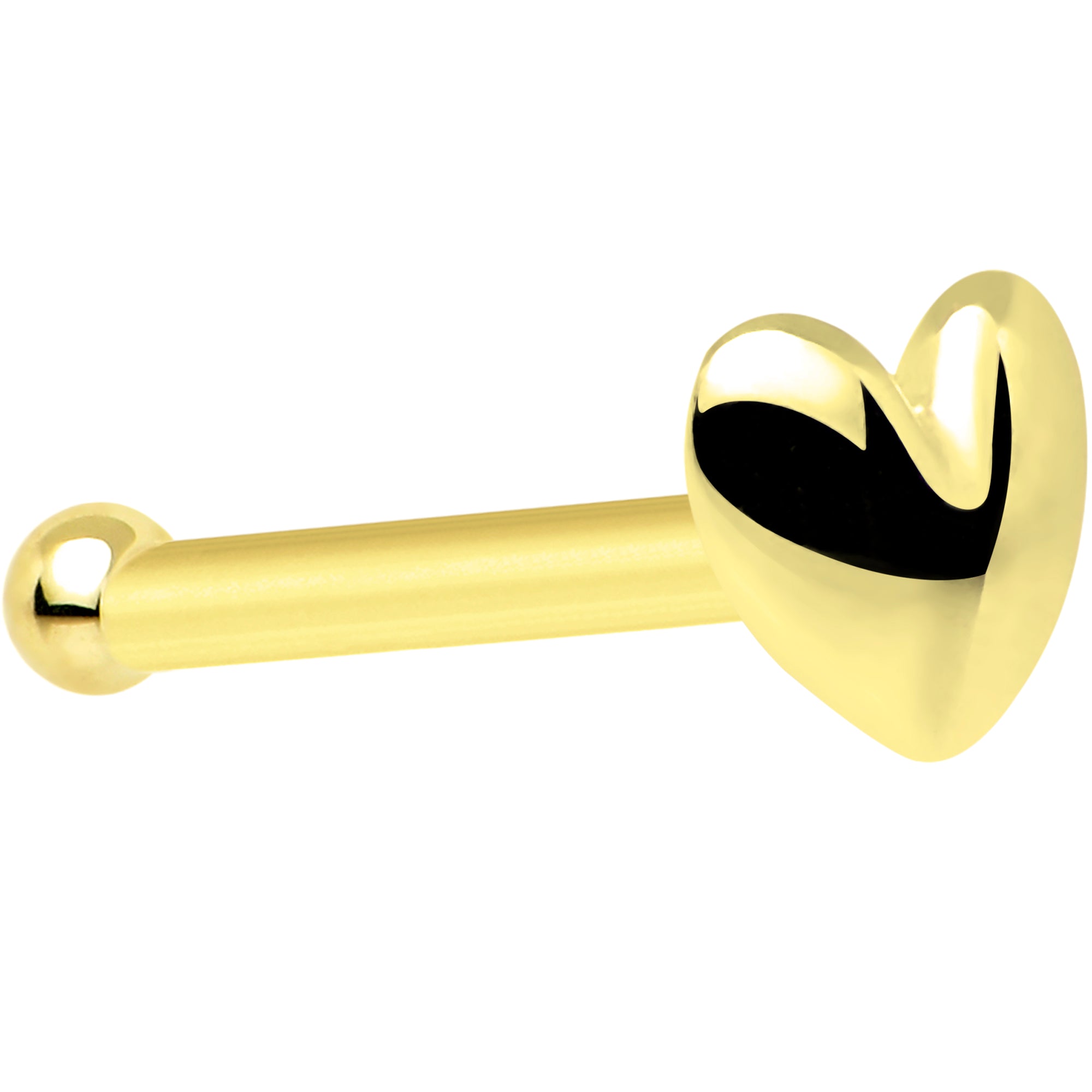 BodyCandy 20G Solid 14K Yellow Gold Heart Nose Bone — detail close-up