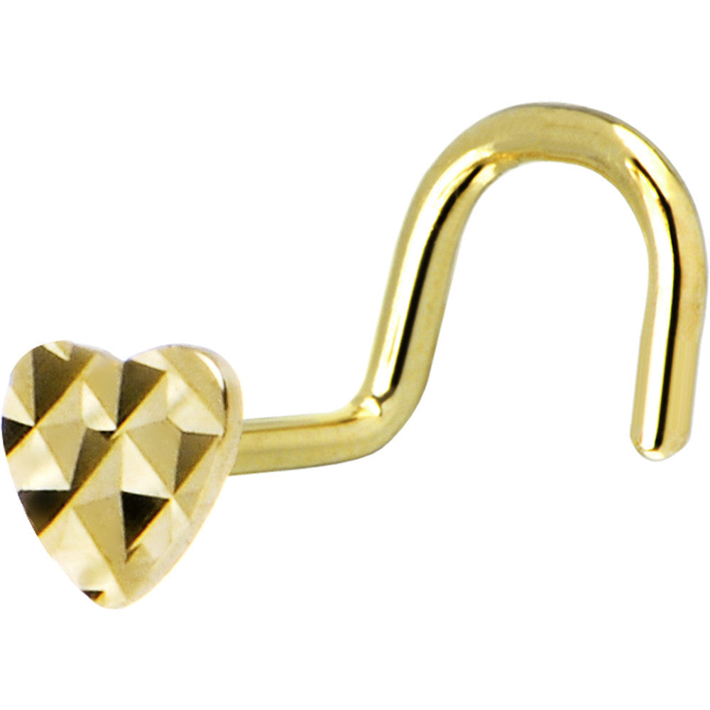BodyCandy Solid 14K Yellow Gold Flat Textured Heart Nose Screw Ring — main product shot