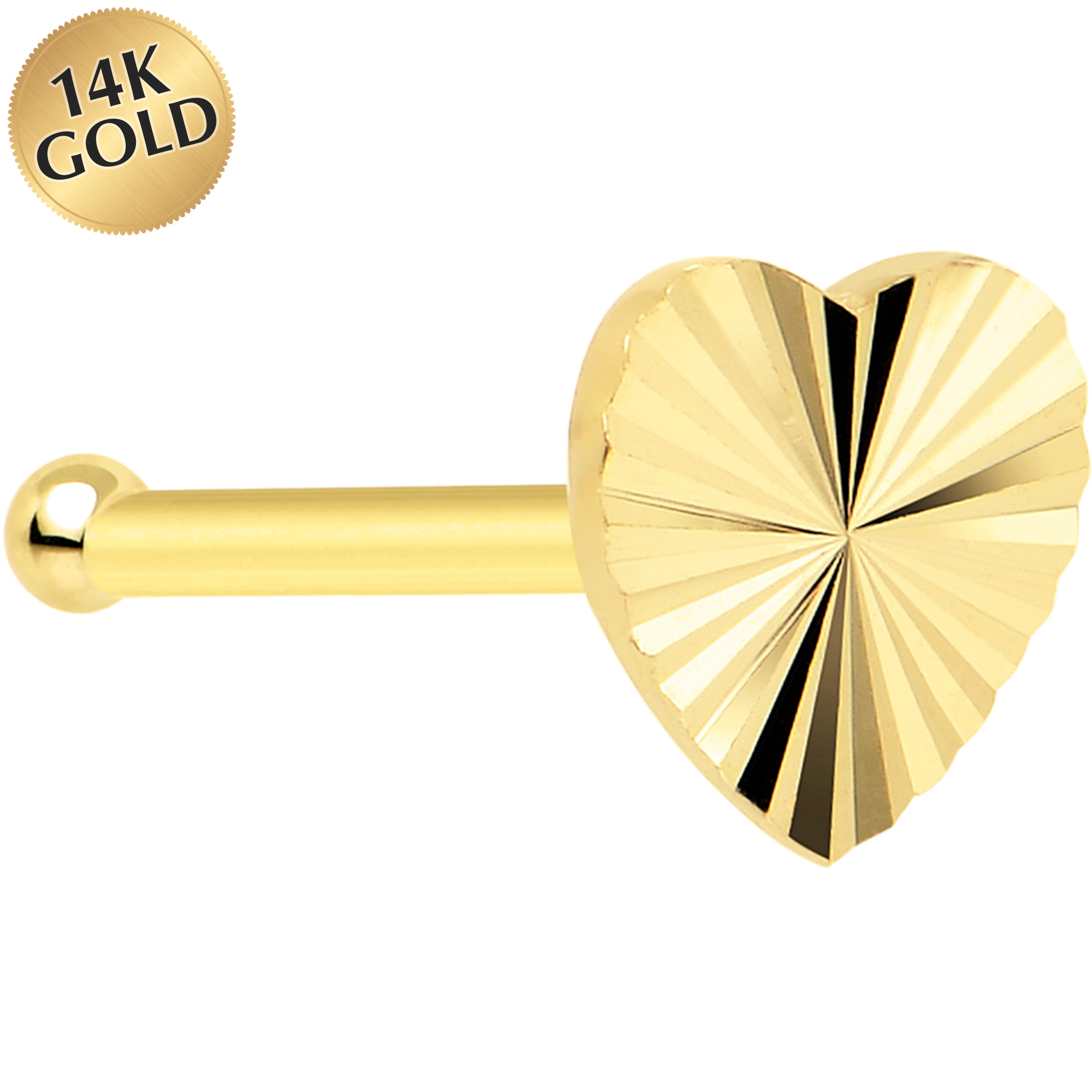 BodyCandy Solid 14K Yellow Gold Flat Textured Heart Nose Bone — main product shot