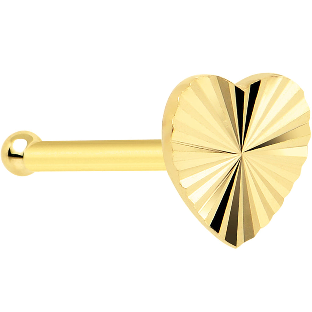 BodyCandy Solid 14K Yellow Gold Flat Textured Heart Nose Bone — detail close-up