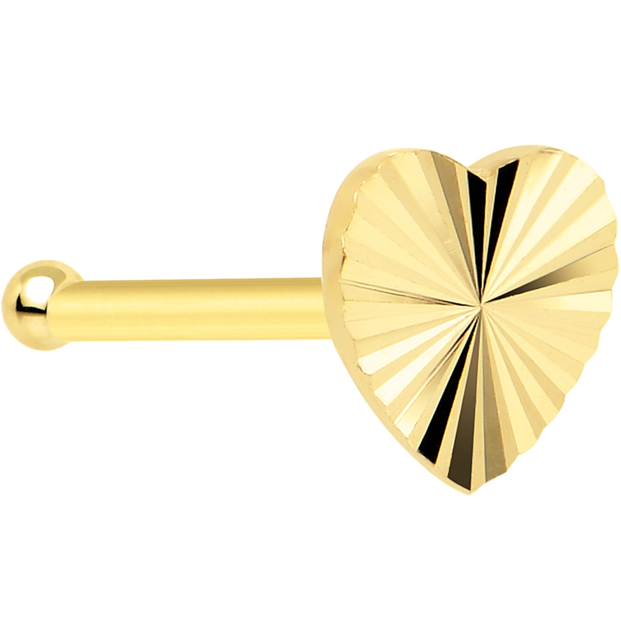 BodyCandy Solid 14K Yellow Gold Flat Textured Heart Nose Bone — detail close-up