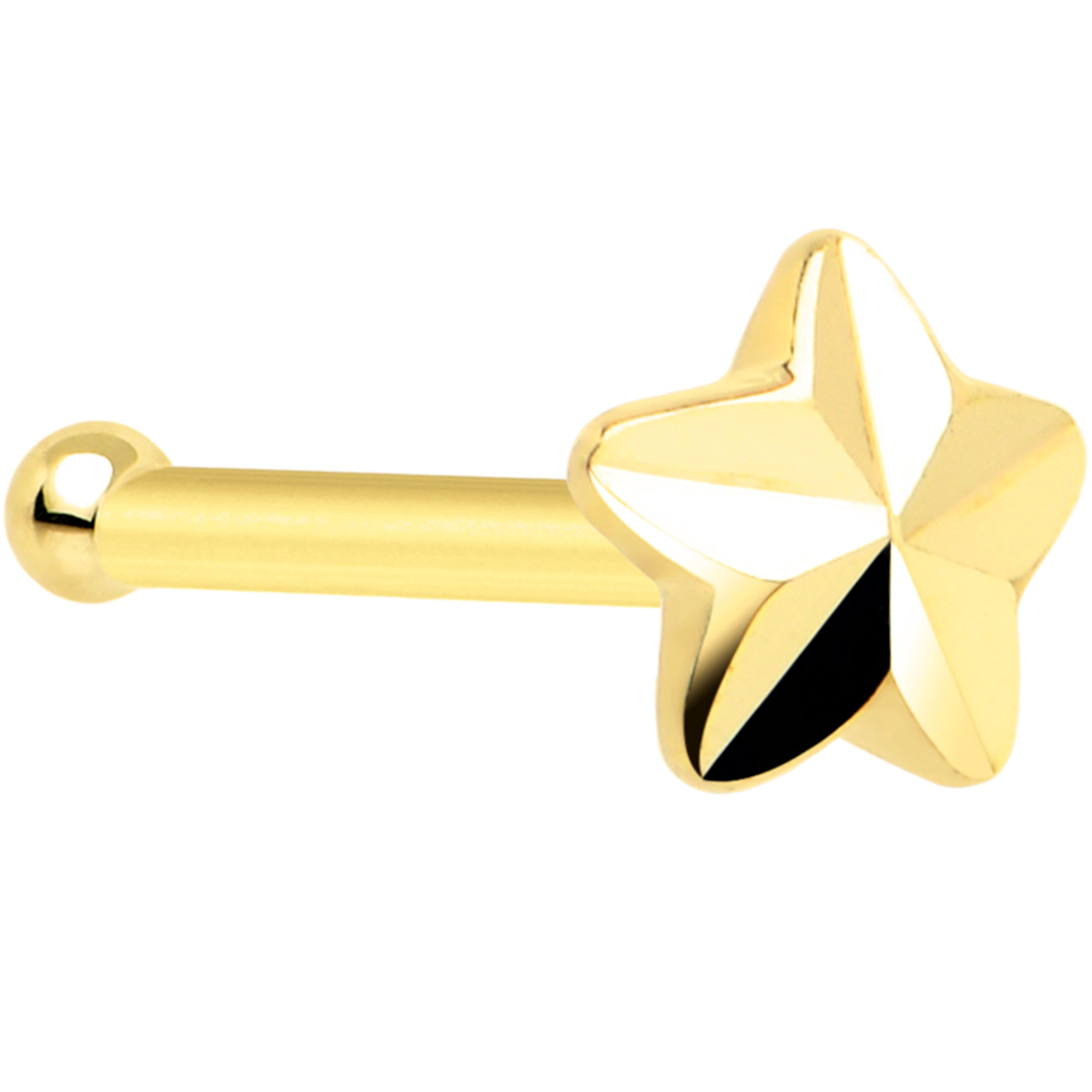 BodyCandy Solid 14K Yellow Gold Raised Star Nose Bone — detail close-up