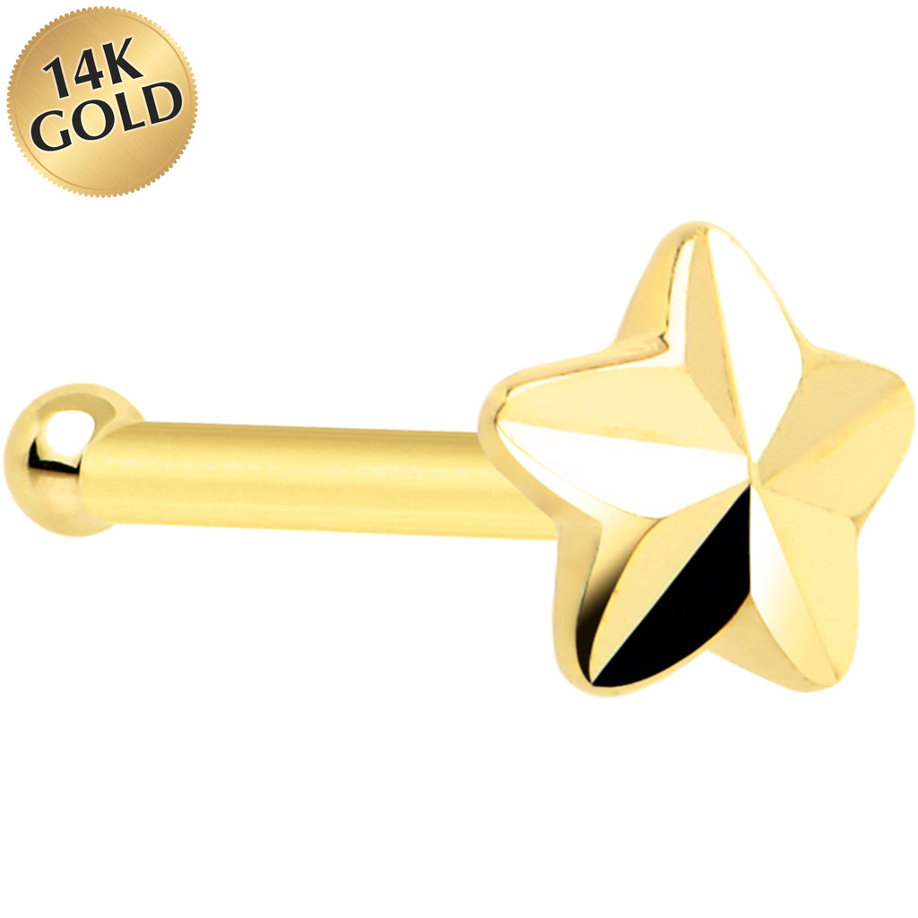 BodyCandy Solid 14K Yellow Gold Raised Star Nose Bone — main product shot