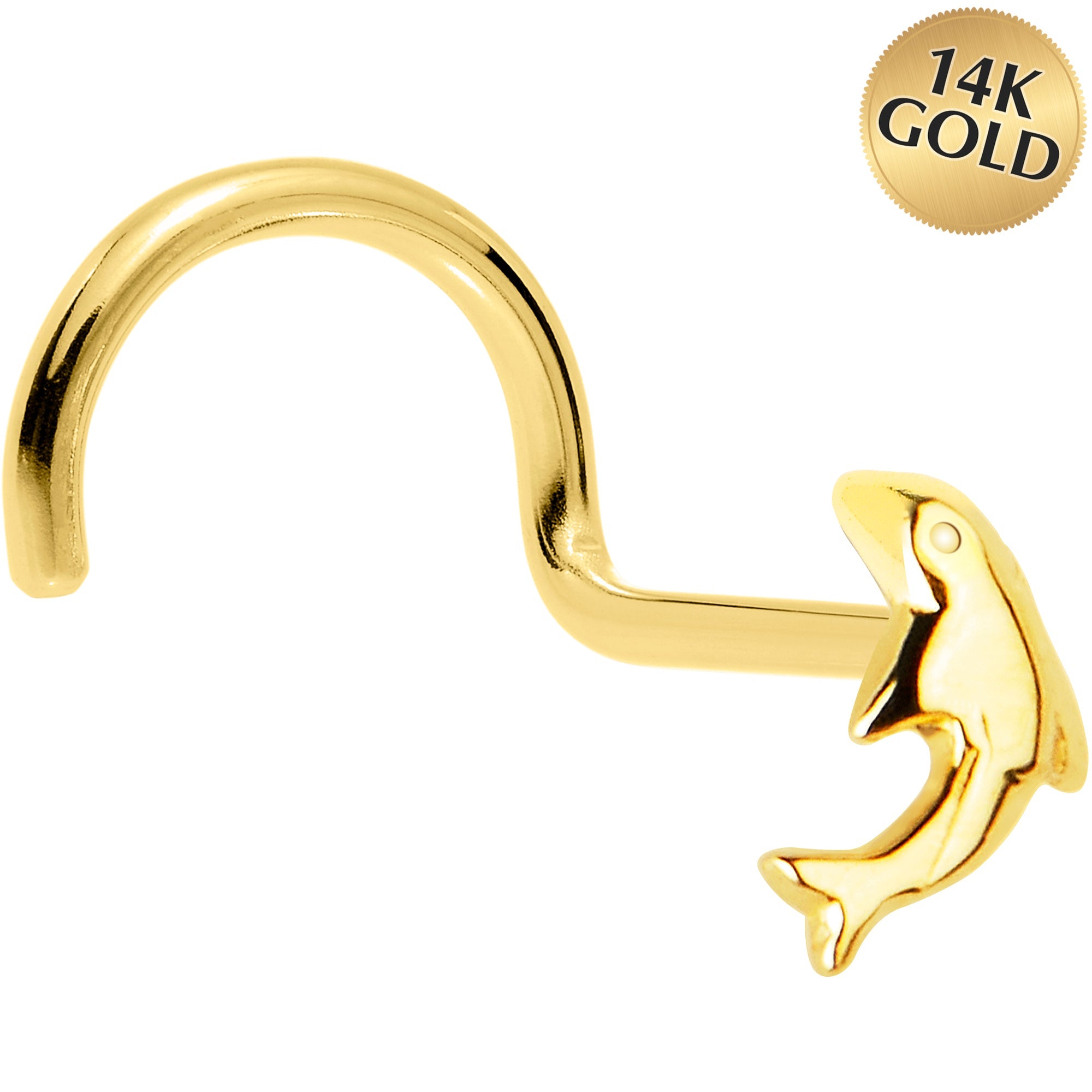 BodyCandy Solid 14K Yellow Gold Dolphin Nose Screw Ring — main product shot