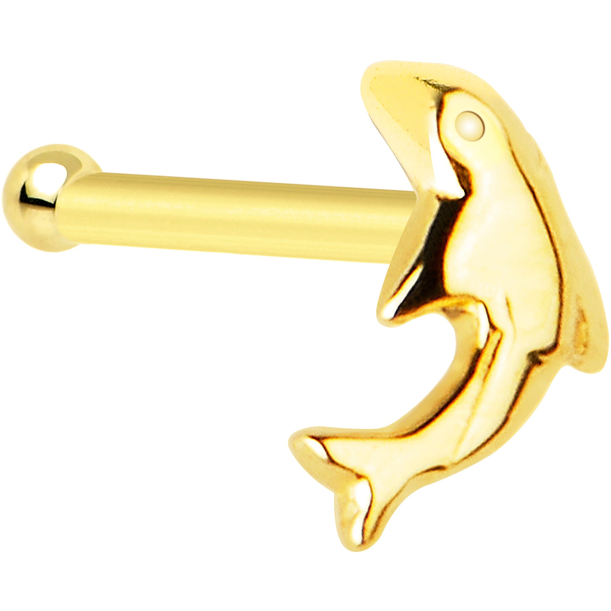 BodyCandy Solid 14K Yellow Gold Dolphin Nose Bone — detail close-up