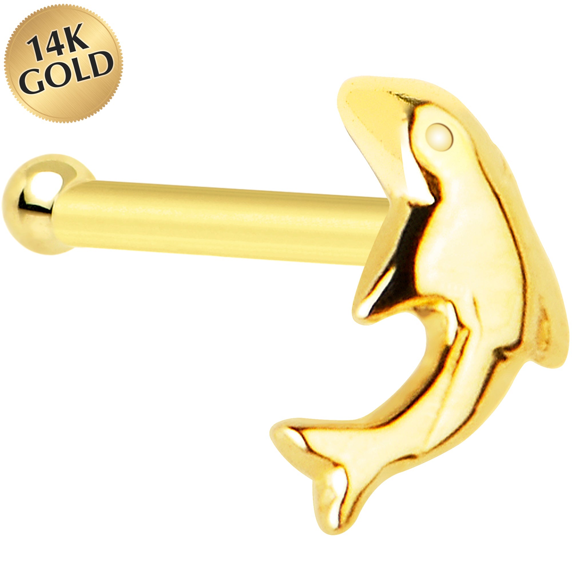 BodyCandy Solid 14K Yellow Gold Dolphin Nose Bone — main product shot
