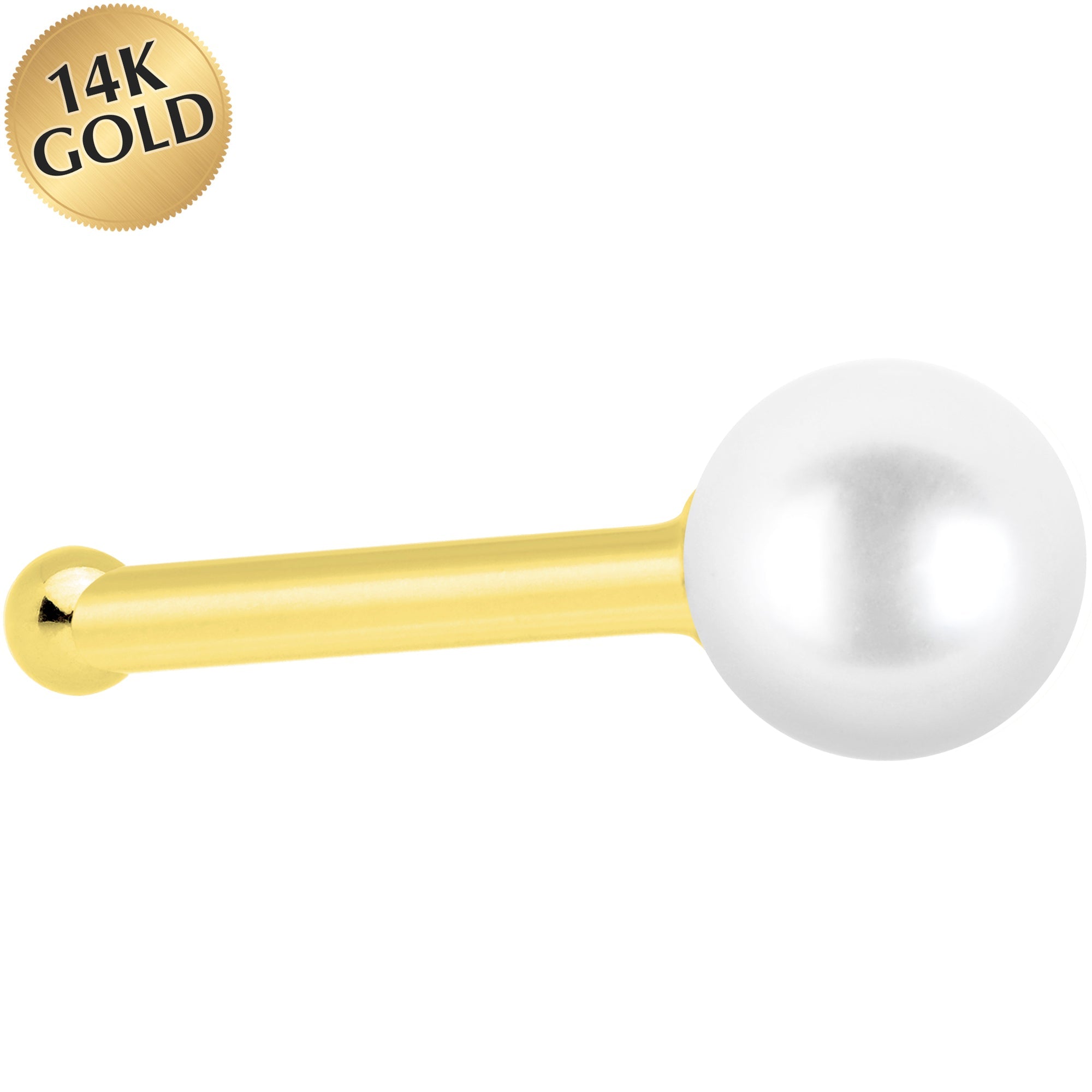BodyCandy Solid 14K Yellow Gold 3mm Pearl Nose Bone — main product shot