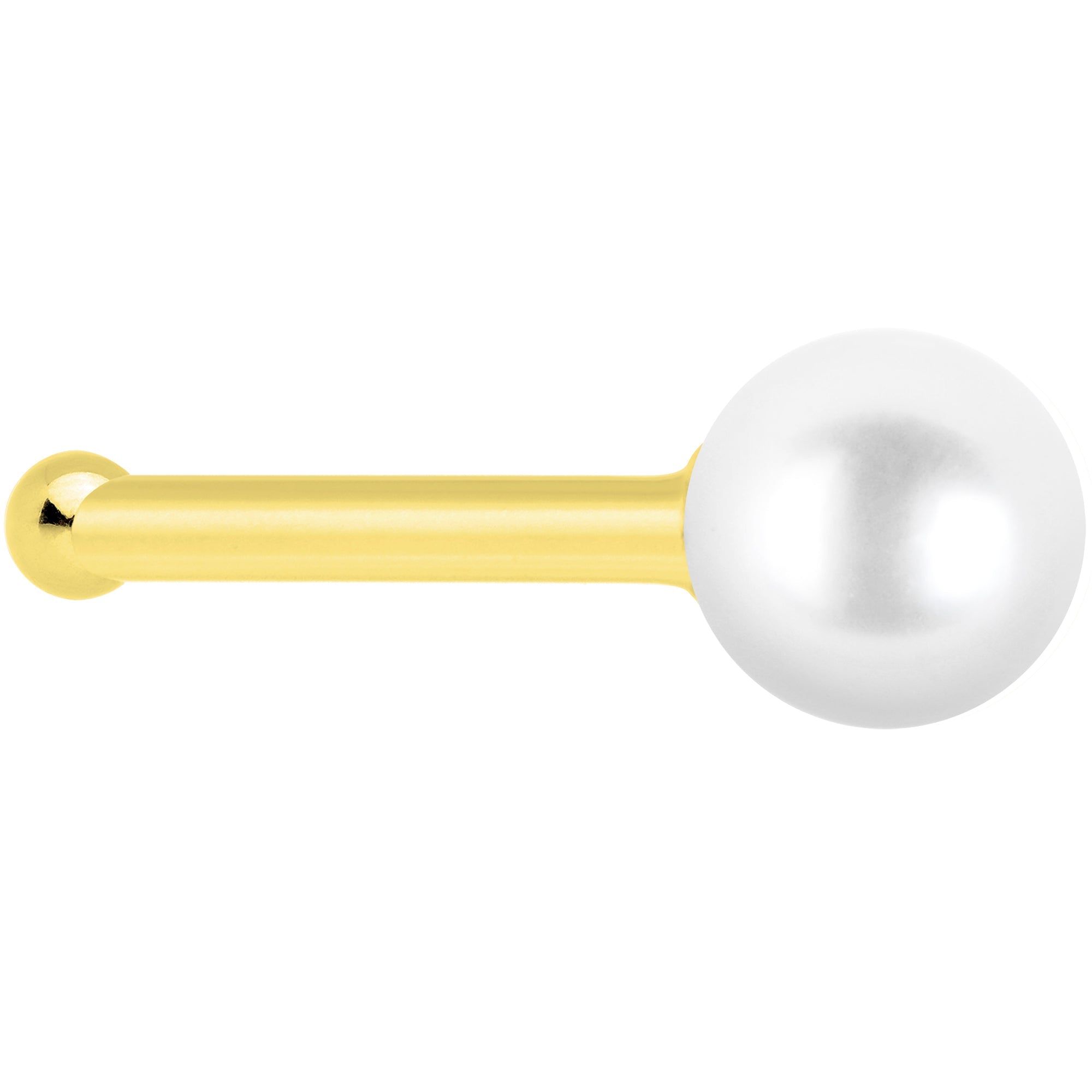 BodyCandy Solid 14K Yellow Gold 3mm Pearl Nose Bone — detail close-up