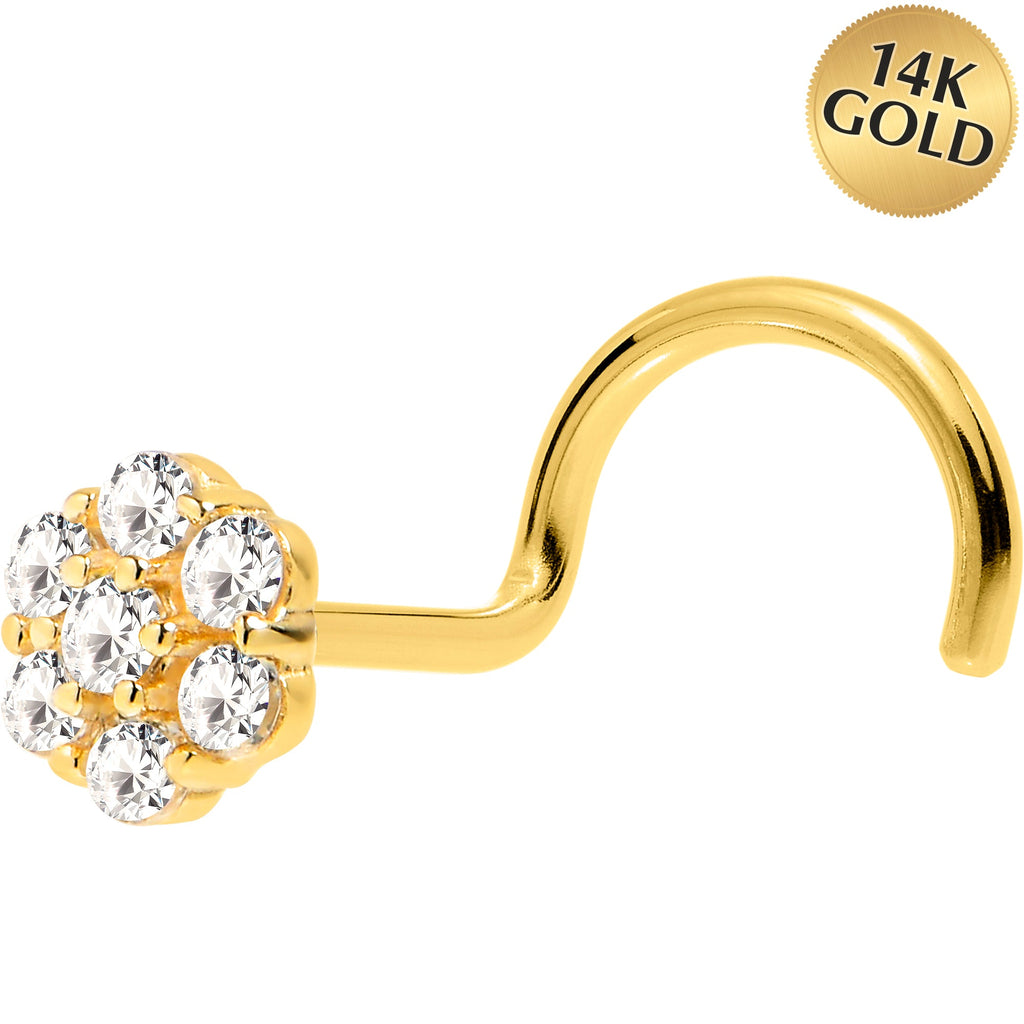 BodyCandy Solid 14K Yellow Gold Clear CZ Flower Nose Screw Ring — main product shot