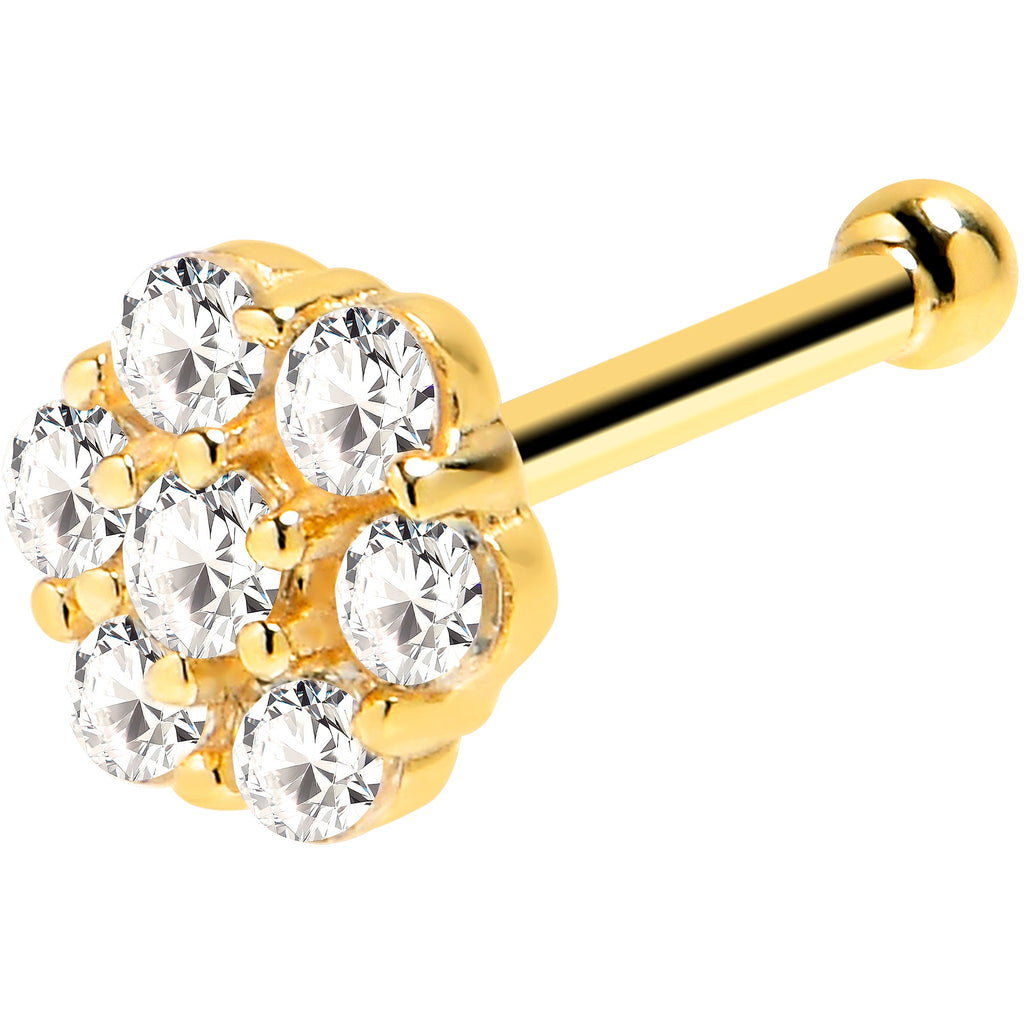 BodyCandy Solid 14K Yellow Gold Clear CZ Flower Nose Bone — detail close-up