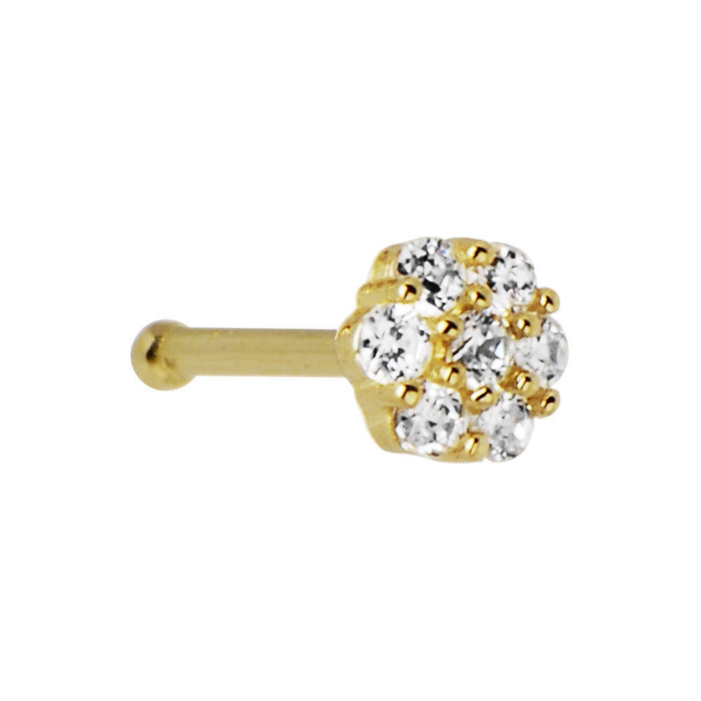 BodyCandy Solid 14K Yellow Gold Clear CZ Flower Nose Bone — back view