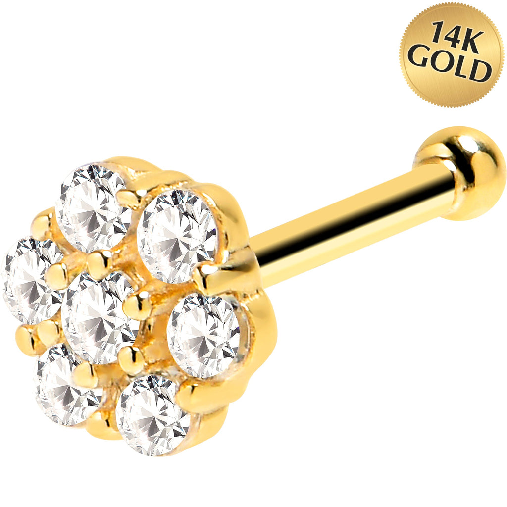 BodyCandy Solid 14K Yellow Gold Clear CZ Flower Nose Bone — main product shot