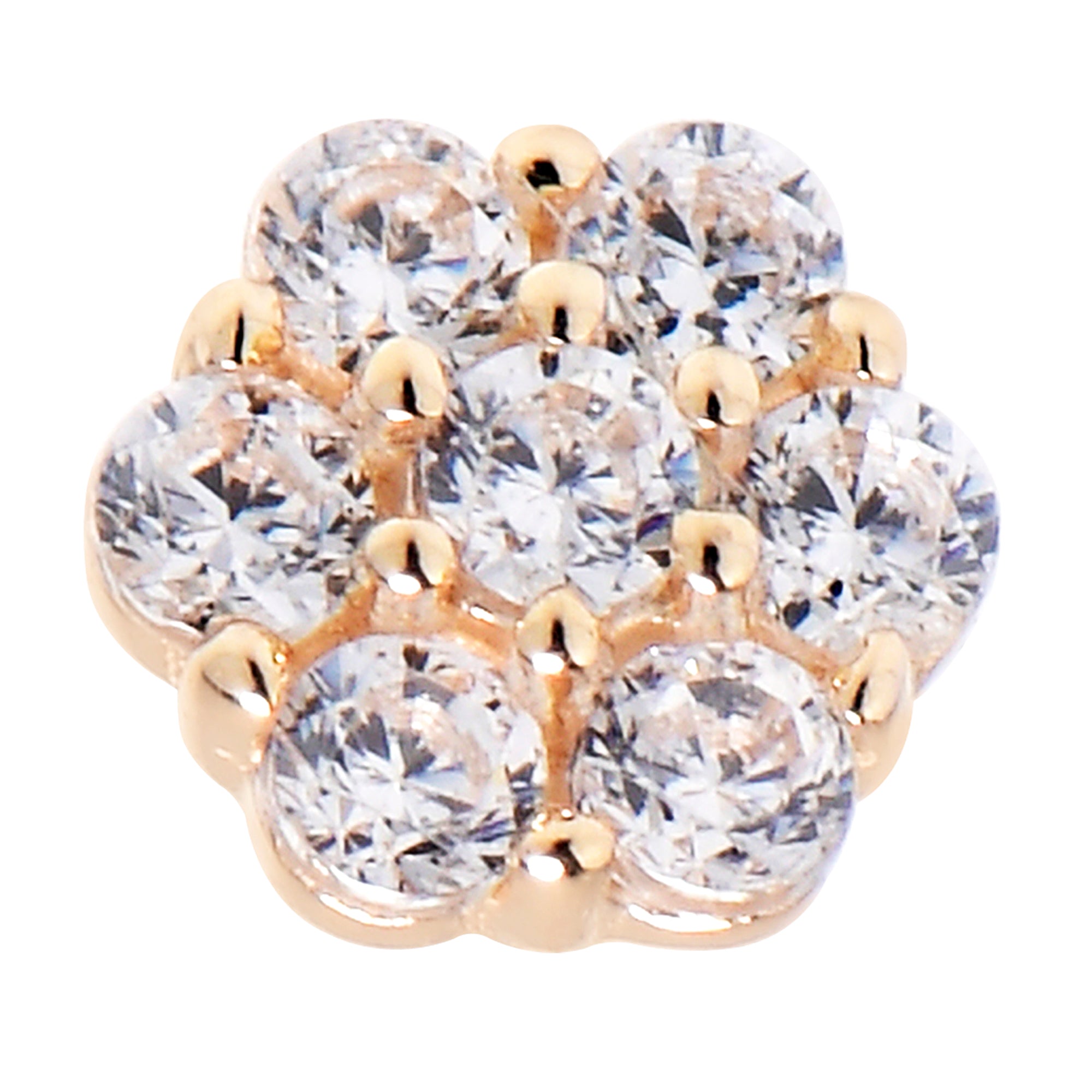 BodyCandy Solid 14K Yellow Gold Clear CZ Flower Nose Bone — side view