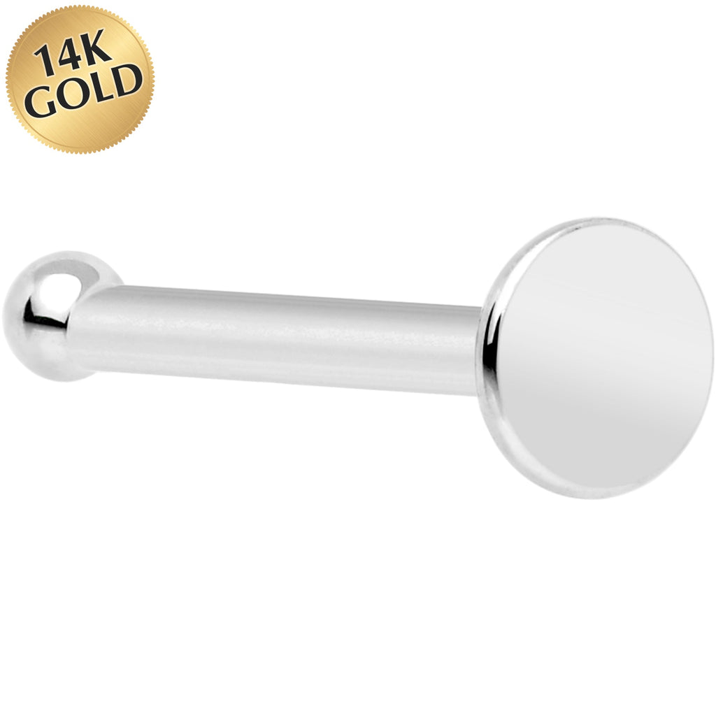 BodyCandy Solid 14K White Gold Flat Disc Nose Bone — main product shot